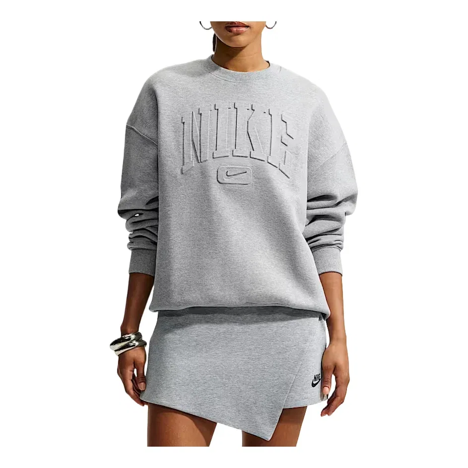 Женская футболка Studio Fleece Medium Weight Graphic Pack Oversized Embossed Crew 'Dark Grey Heather' Nike, Dark Grey Heather