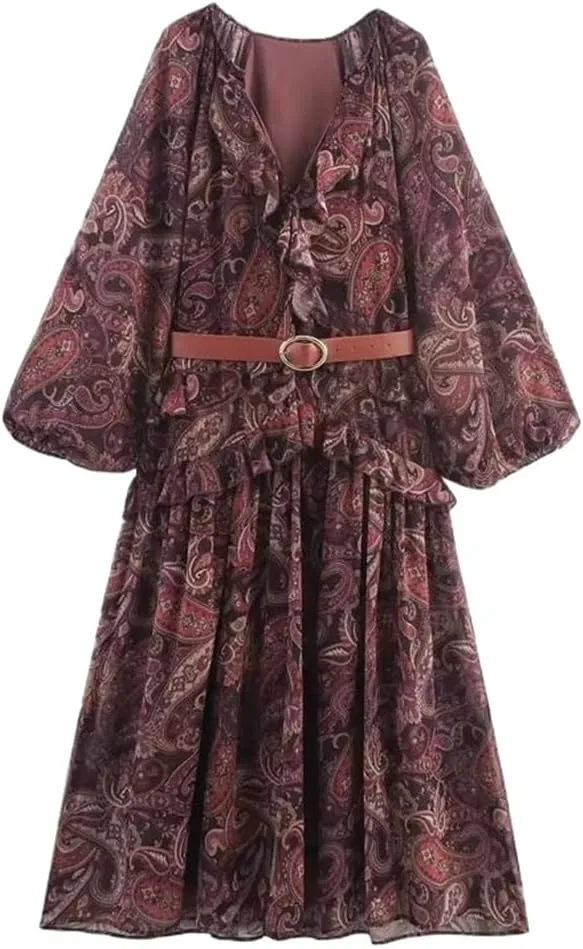 Женское платье с принтом Paisley, Brown