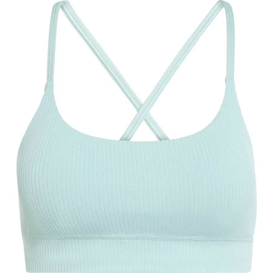Спортивный бюстгальтер с длинным кроем, модель All Me Light Support Rib Bra Long Line, adidas, Светло-зеленый — фото 3