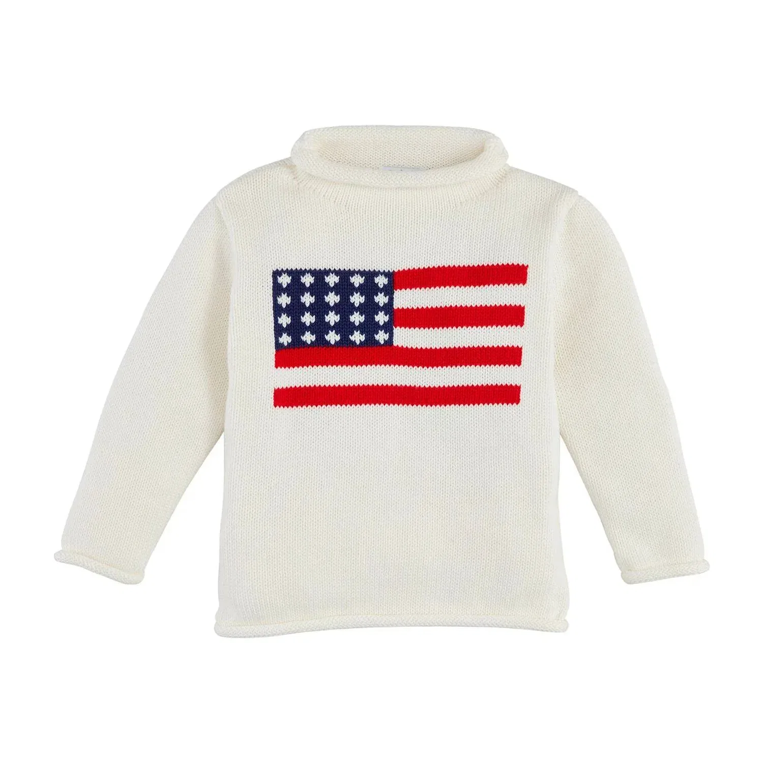Детский свитер для девочек с высоким воротом и принтом флага Flag Rollneck Sweater Mud Pie, White