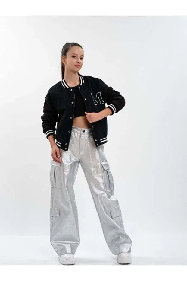 Детское пальто для девочек стеганое джинсовое Zekids, Black