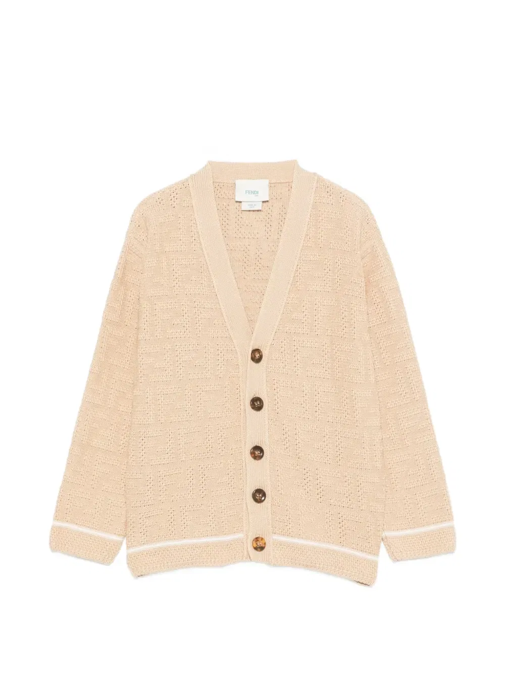 Кардиган из ажурной вязки с логотипом FF Fendi Kids, бежевый