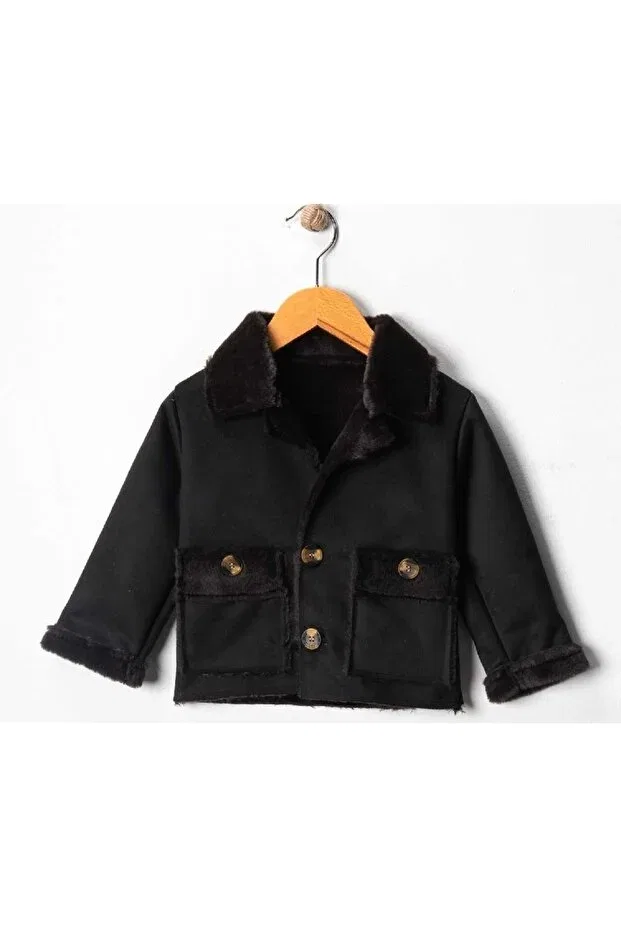 Детское пальто для девочек из нубука Soft And Baby, Black — фото 2