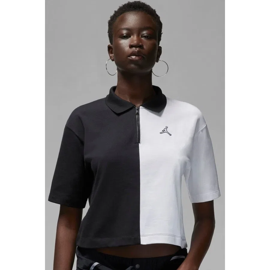 Женская футболка-поло с воротником и молнией 1/4 Jordan Flight Nike, Черно-белый