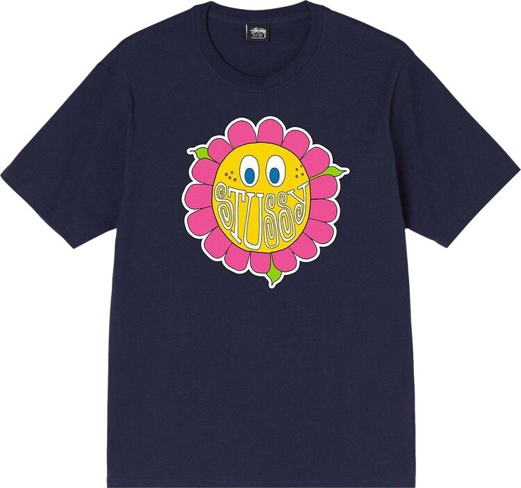 

Футболка Stussy Happy Flower T-Shirt 'Navy', синий