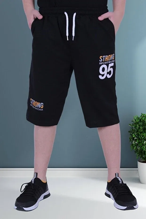 Детские шорты для мальчиков с принтом Strong 95 Fyk Collection, Black — фото 2