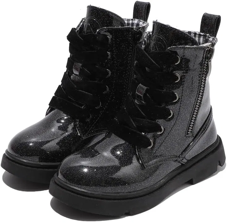 Детские ботинки с блестками на шнуровке и молнии kkdom, Glitter Black — фото 4