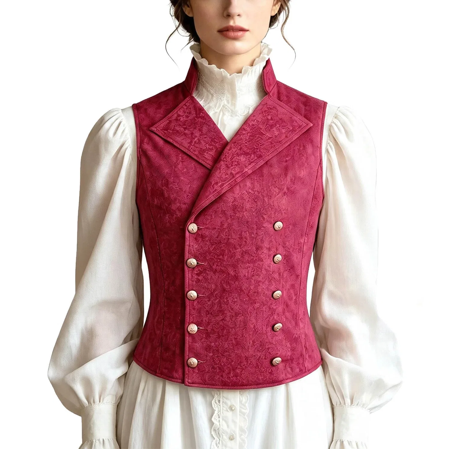 Женский жилет-туника с принтом Themed Double Breasted Vest With Steam Punk Detailing, Rosso