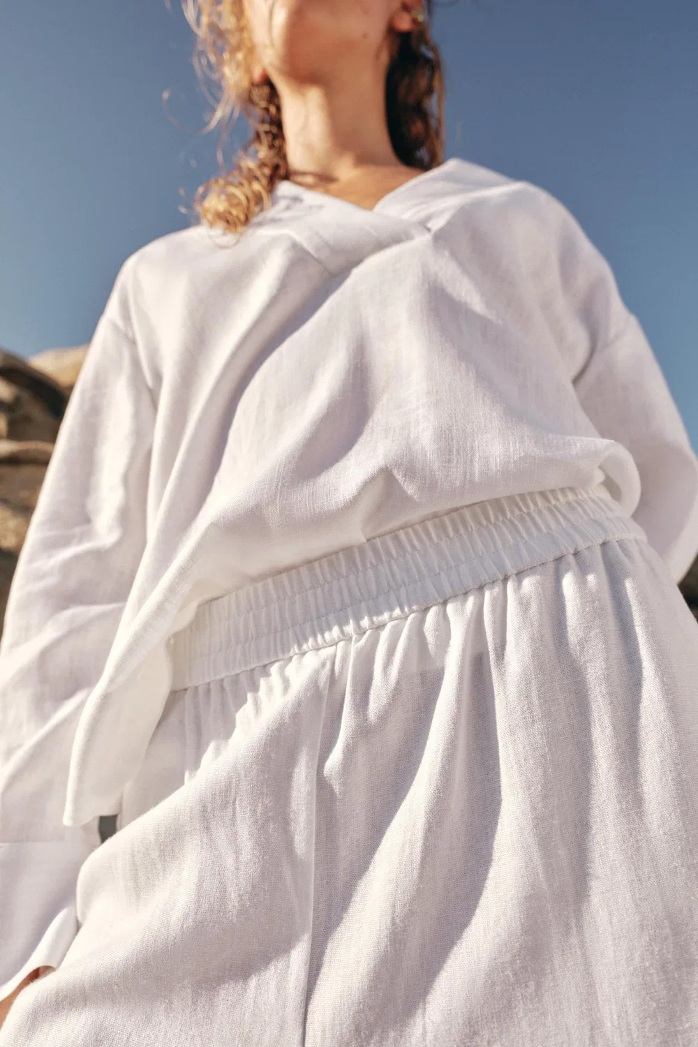 Прямые брюки из льна ZARA, Oyster-White — фото 4