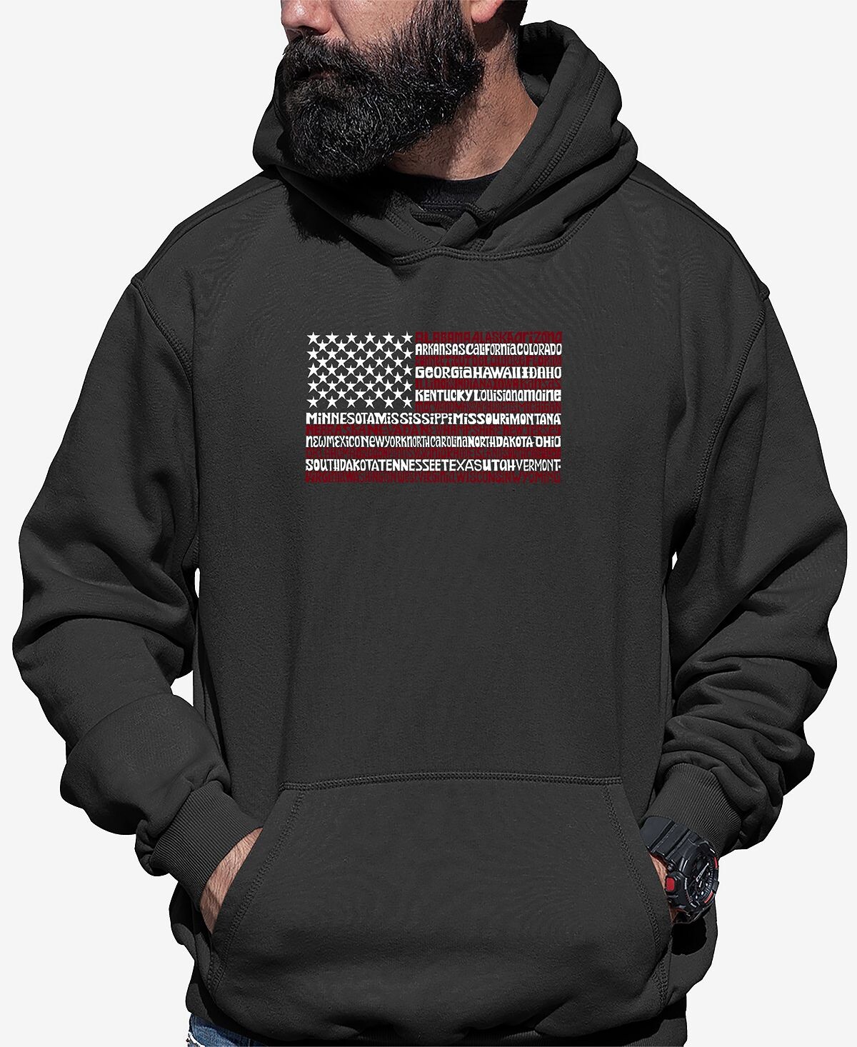 

Мужская толстовка с капюшоном 50 states flag word art LA Pop Art, темно-серый