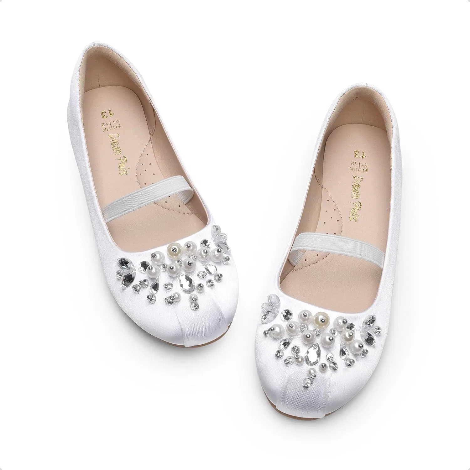 Детские балетки для девочек с цветочным принтом Mary Jane DREAM PAIRS, White/Satin — фото 4