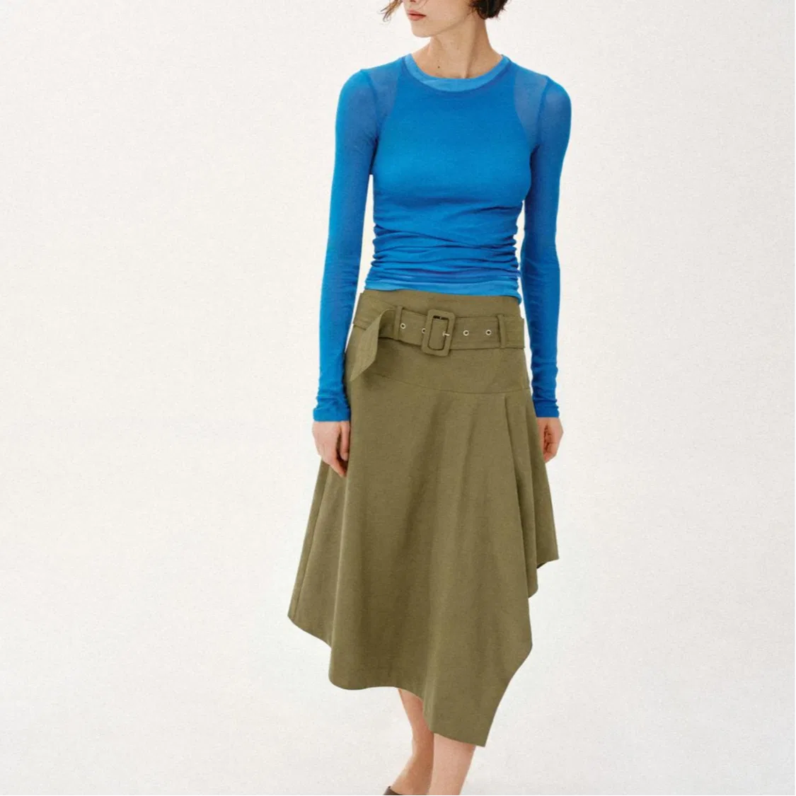 Женская юбка миди свободного кроя Khaki ZARA, Хаки — фото 4