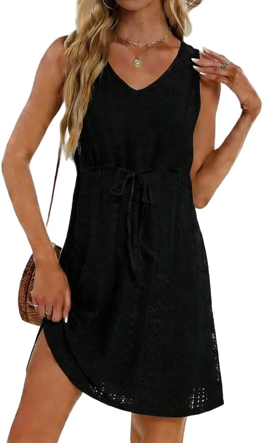 Женское летнее платье миди свободного кроя V-neck, Black