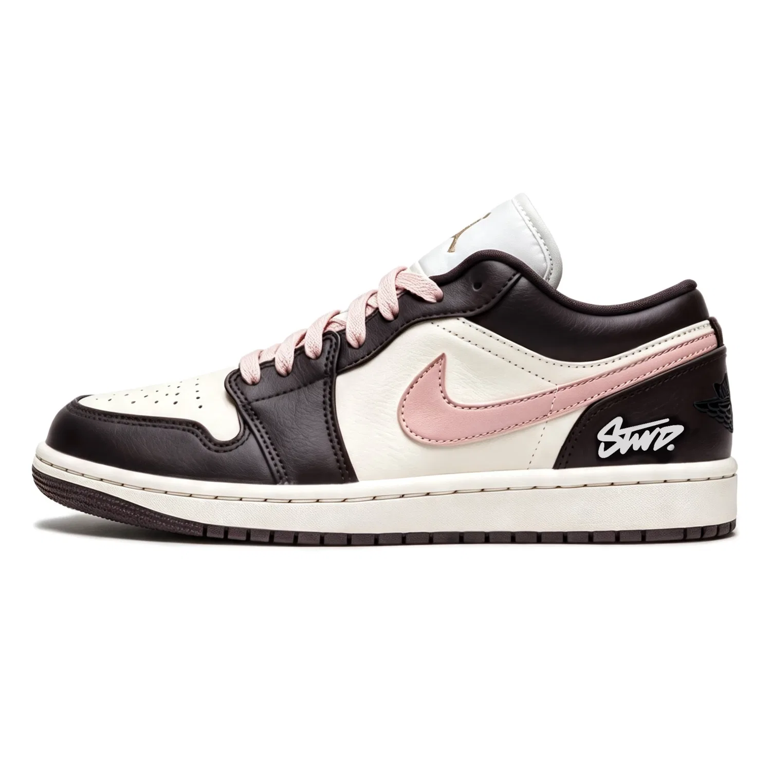 Кеды винтажные баскетбольные для девочек с цветовым блоком Dark Brown/Beige/Pink Jordan, Dark Brown — фото 3
