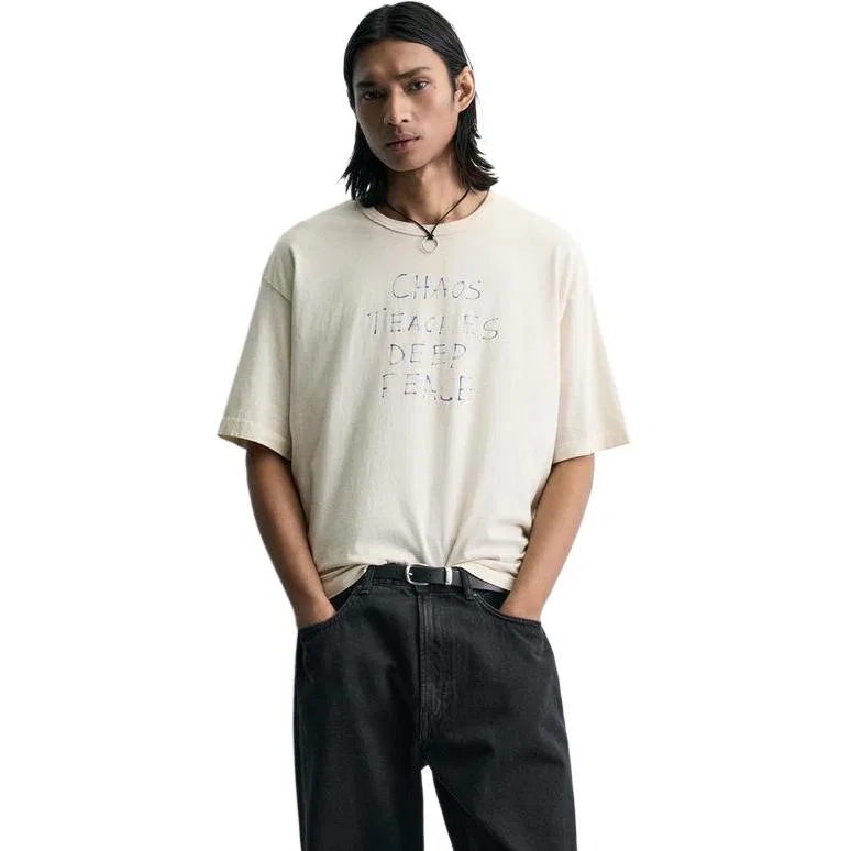 Футболка унисекс с круглым вырезом ZARA, Raw White — фото 4