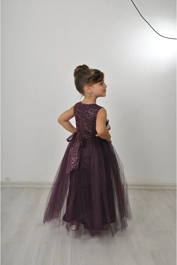 Детское платье для девочек с длинным рукавом без рукавов Modest Filizdens Kids, Plum — фото 3