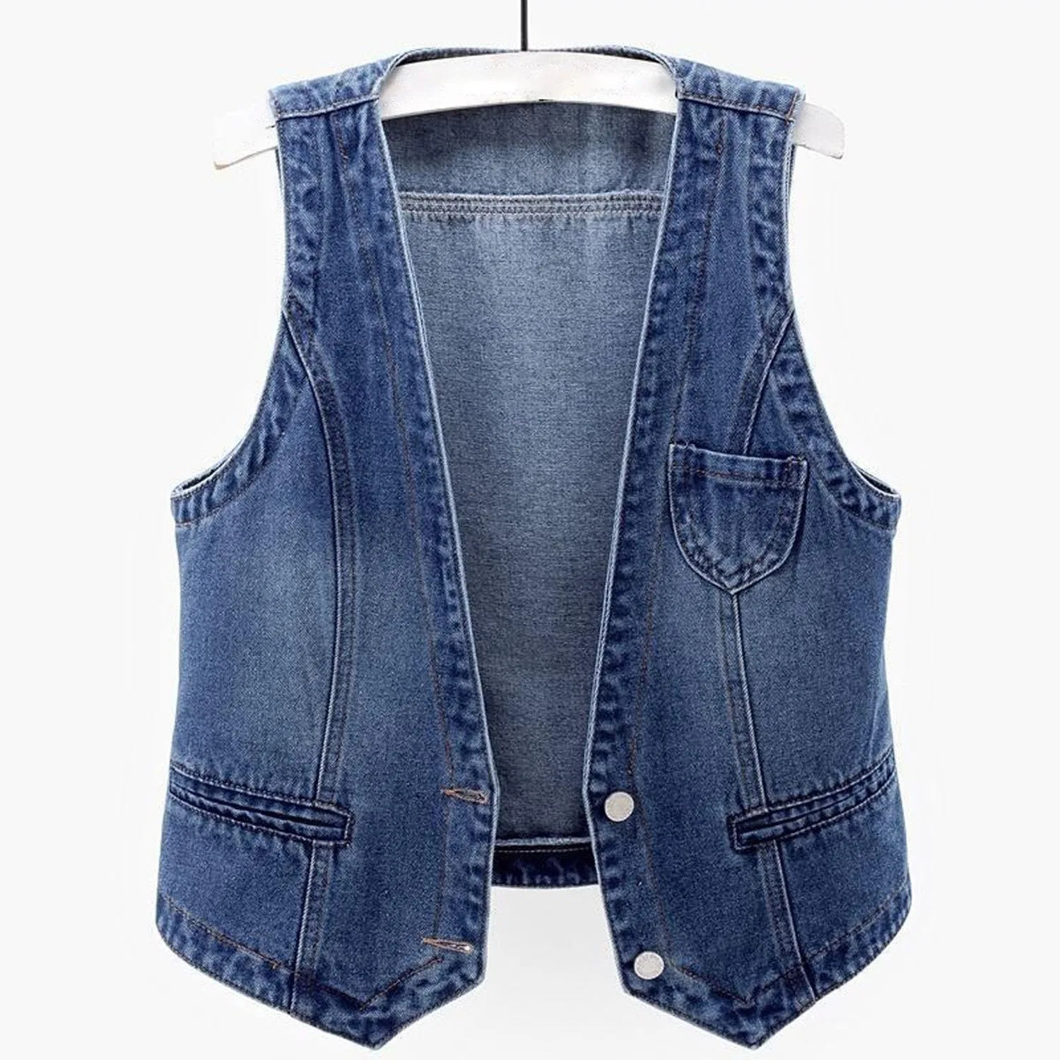 Женский джинсовый жилет с короткой длиной и slim-кроем, 01#blu — фото 3