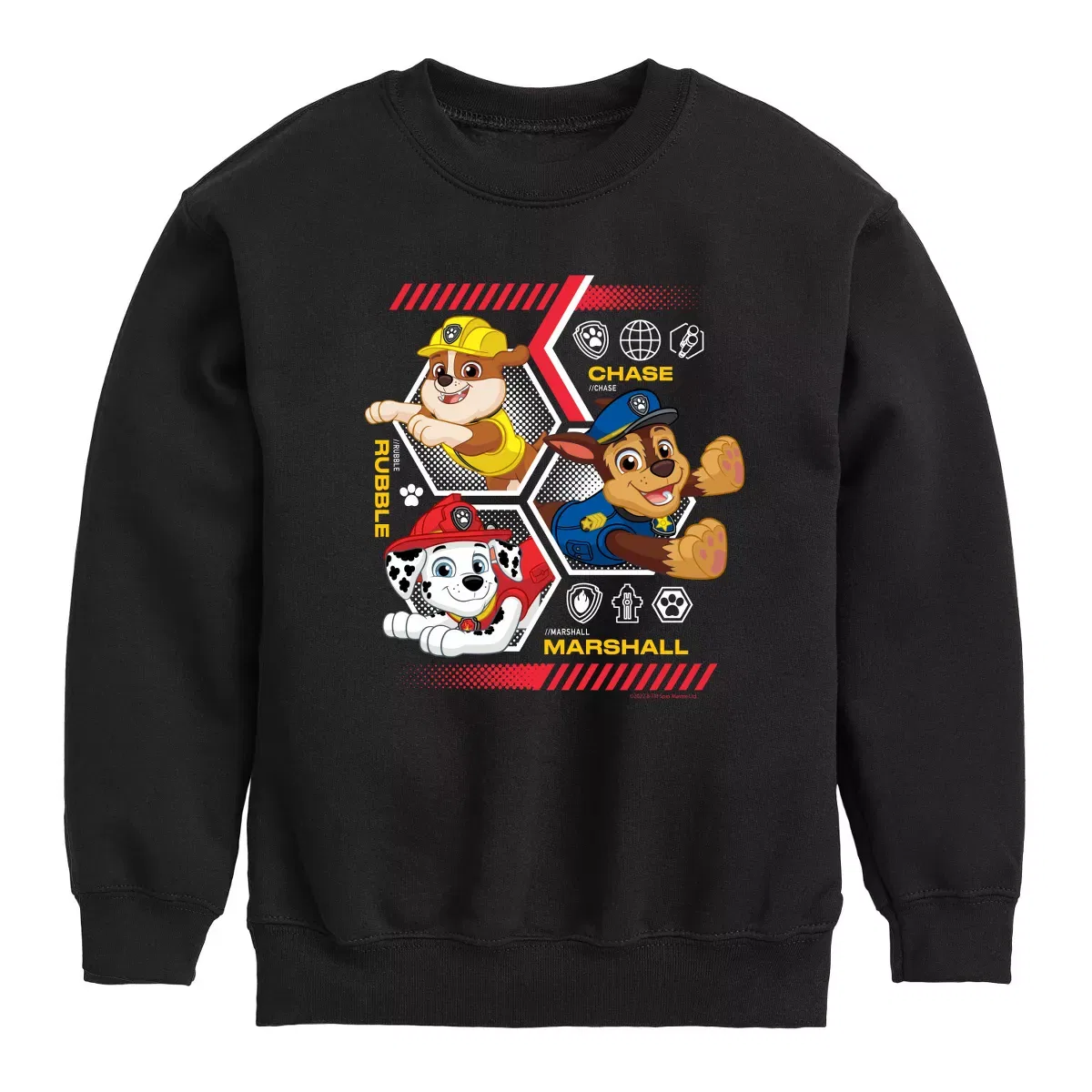 Детское свитшот с принтом Chase Rubble Marshall Hexagons PAW Patrol, Black