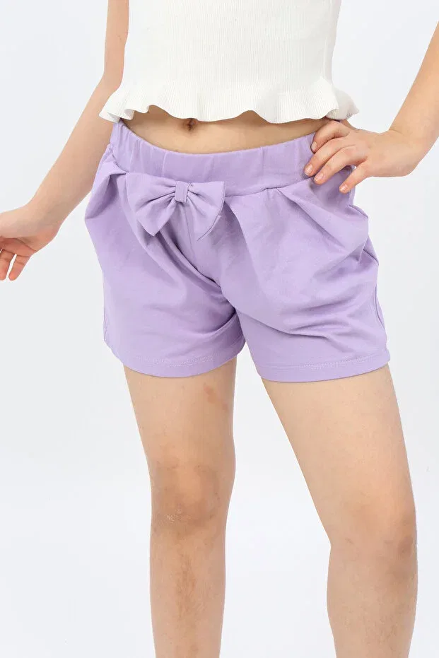 Детские шорты для девочек с принтом Girl'S Front Pleated Bow Toontoy, Lilac — фото 4