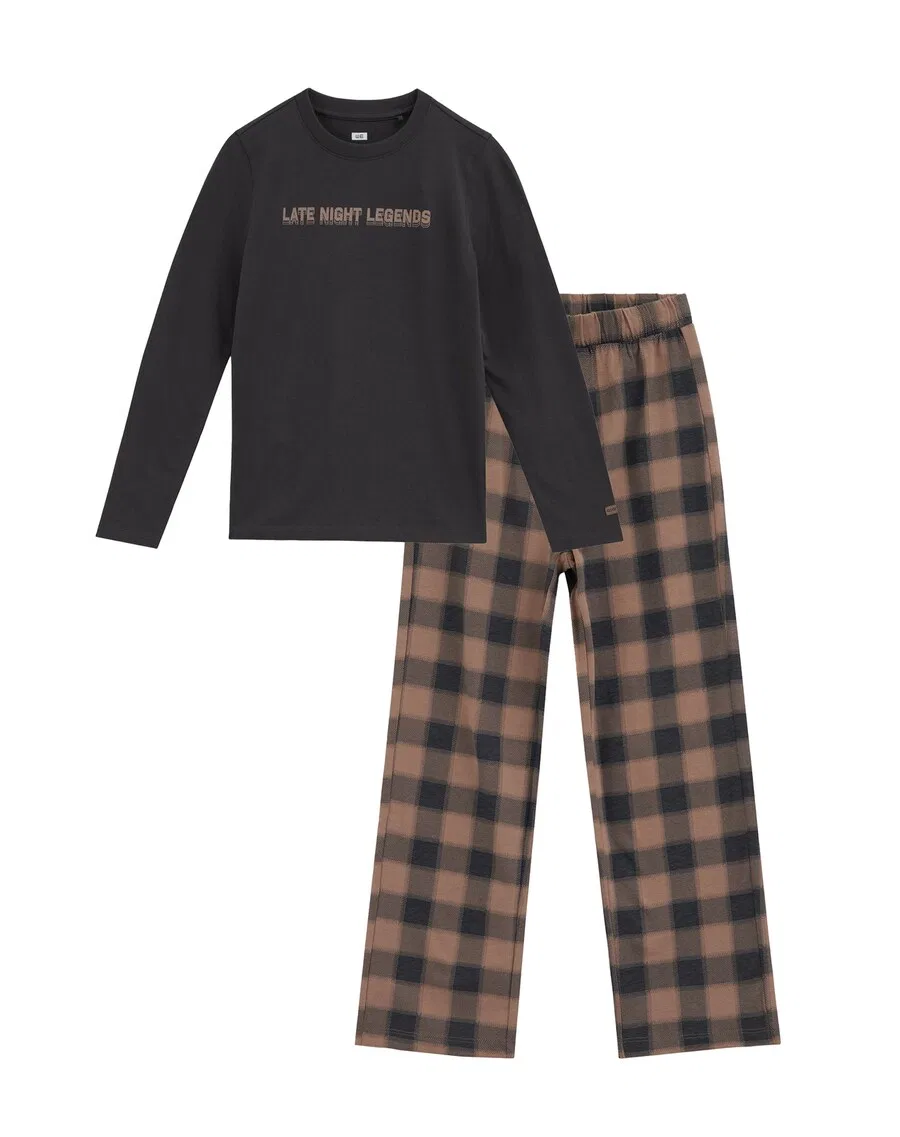 Пижама WE Fashion в антрацитовом и серо-бежевом цветах