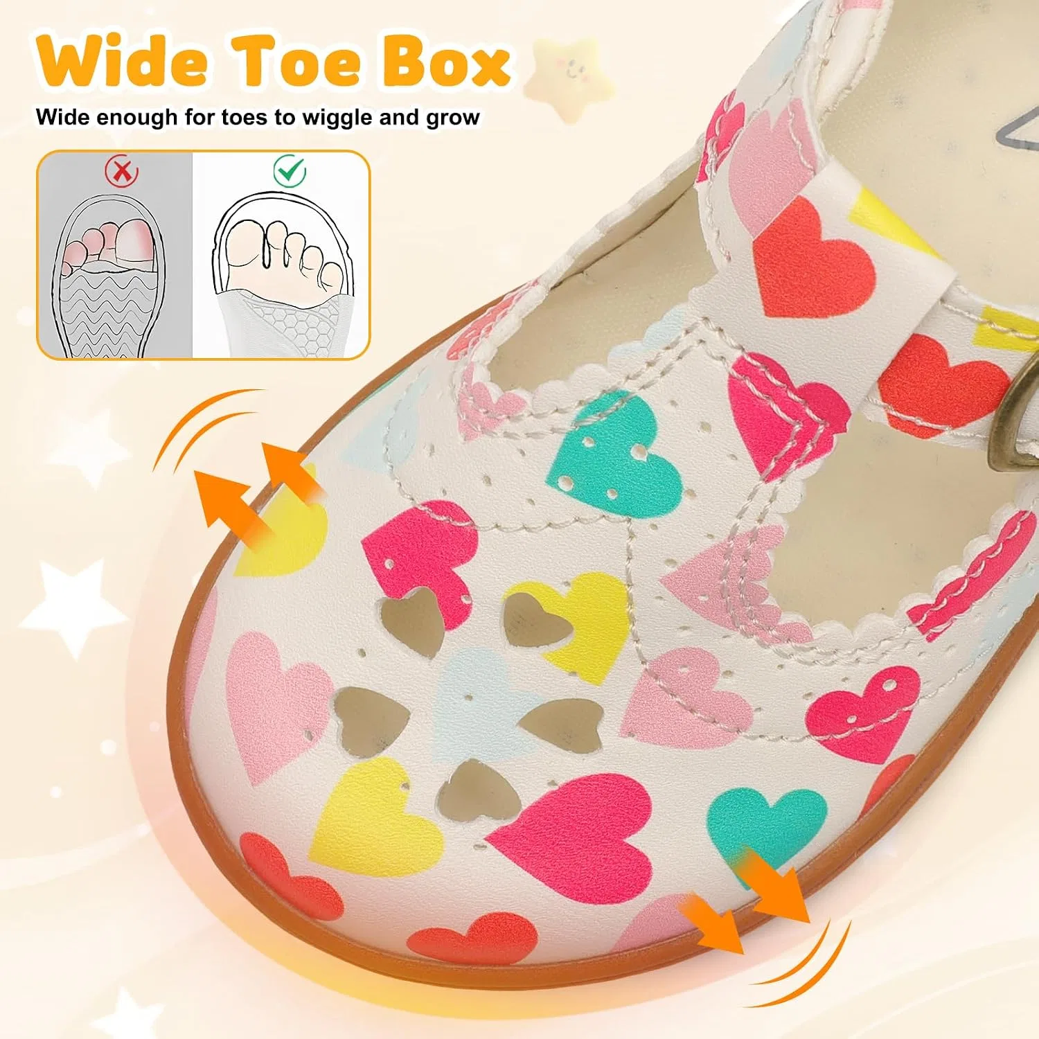 Детские туфли для девочек с широким носком Mary Jane Flats LeIsfIt, Love — фото 4