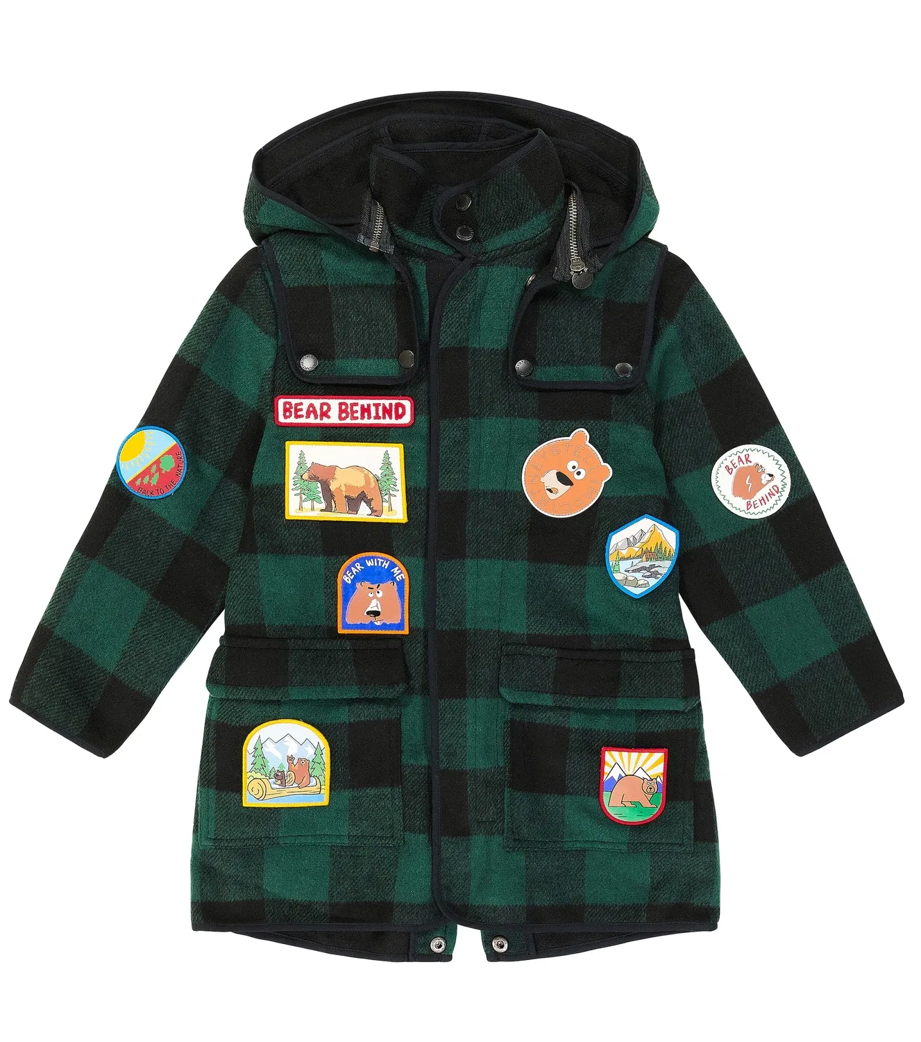 Пальто в клетку с капюшоном Stella Mccartney Kids, зеленый