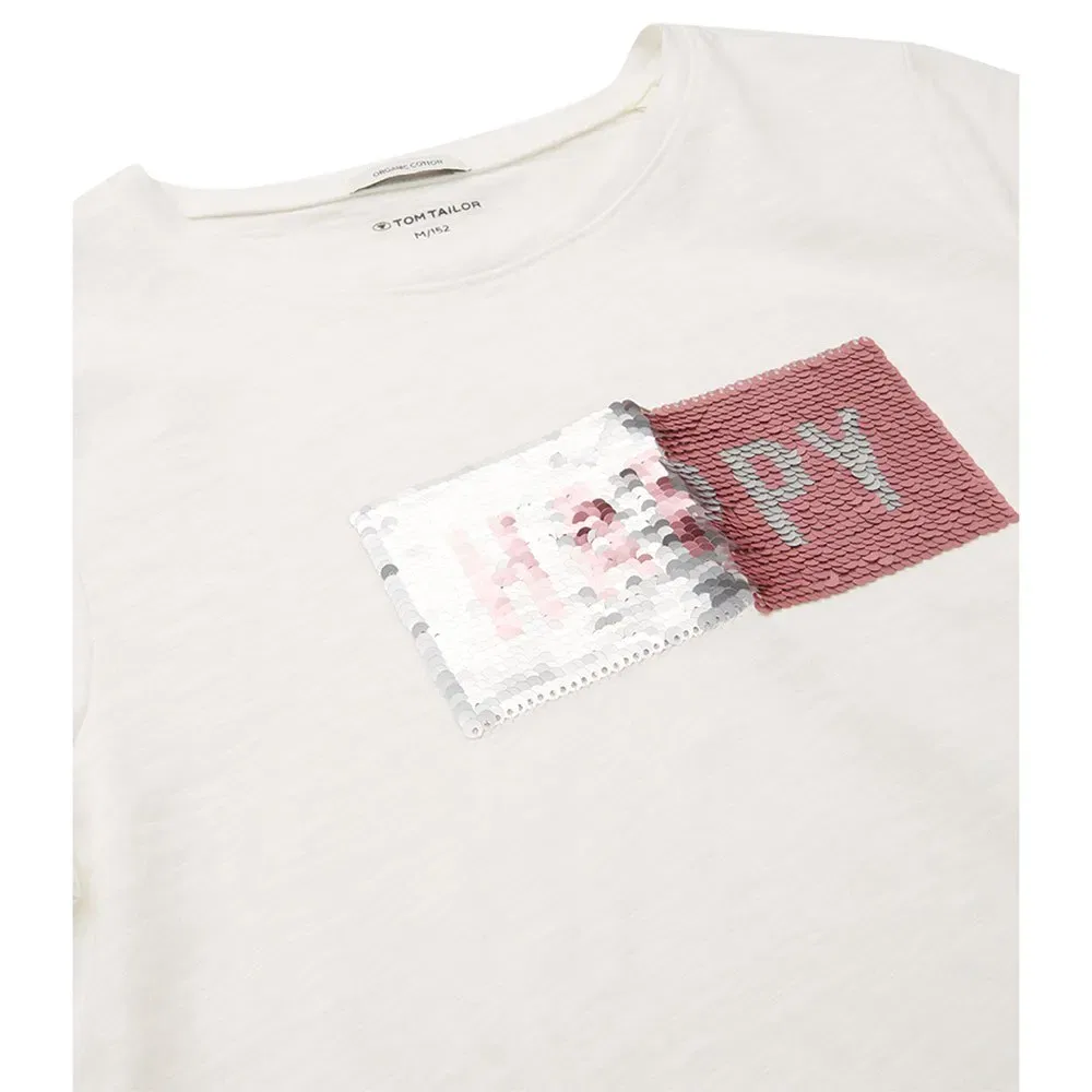 Детская футболка с принтом Reversible Sequin Cotton T-Shirt Tom tailor, White — фото 3