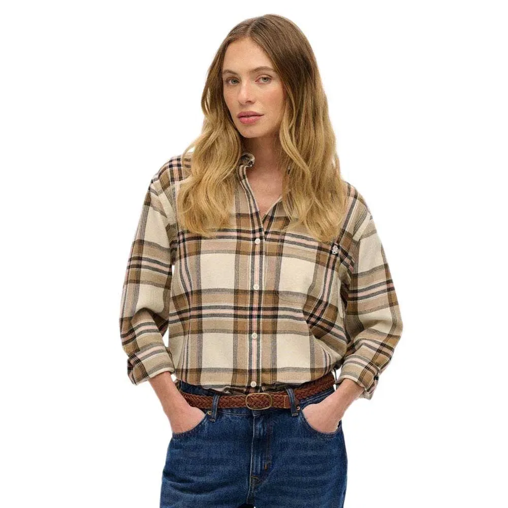 Рубашка фланелевая Superdry Check Flannel Boyfriend, бежевый
