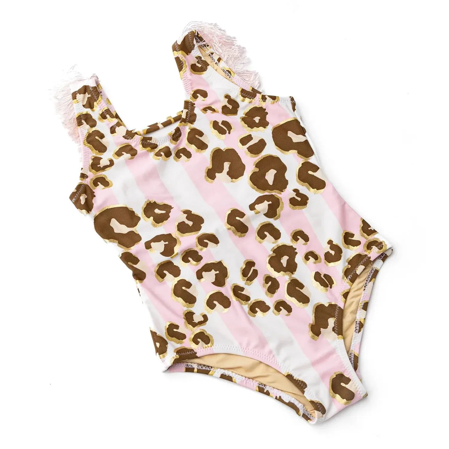Детский купальник слитный с бахромой Metallic Leopard Shade Critters, Metallic Leopard — фото 2