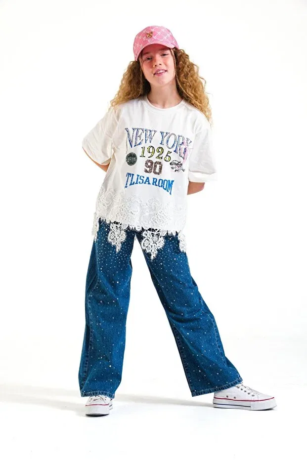 Детская футболка с принтом New York Girl T-Shirt Loco Loco, Ecru — фото 4