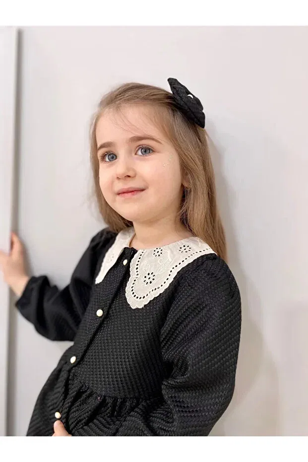 Детское платье для девочек с длинным рукавом Wednesday ready collar vintage Valery, Черный