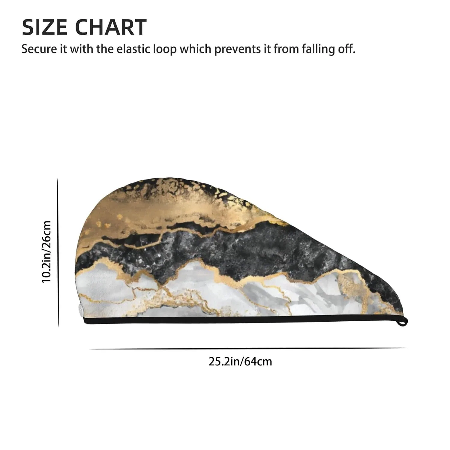 Шапочка для душа TOPUNY, Black/white/gold foil marble — фото 4