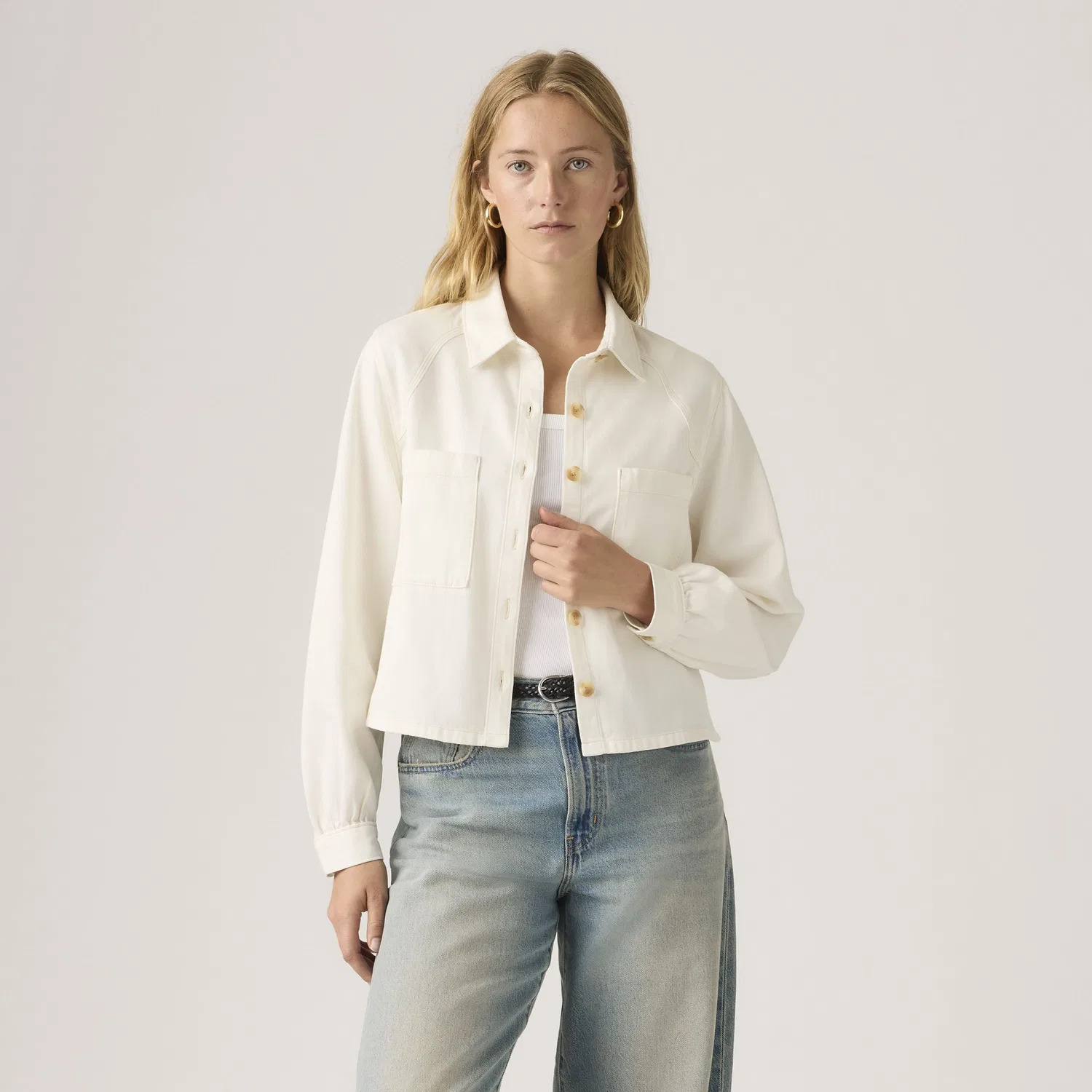 Миниатюрная рубашка с длинными рукавами в стиле милитари Levi's, White — фото 3