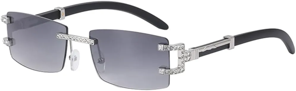 

Солнцезащитные очки без оправы для женщин, ретро-очки прямоугольной формы для мужчин, винтажные очки без оправы с защитой от УФ-излучения UV400 HDUBFY, Silver Gray