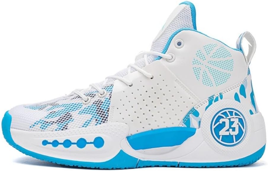 

Баскетбольные кроссовки на высокой подошве для мальчиков и девочек, с противоскользящей, амортизирующей, дышащей сетчатой верхней частью и резиновой подошвой, размеры для взрослых/подростков/детей Spedify, белый/синий