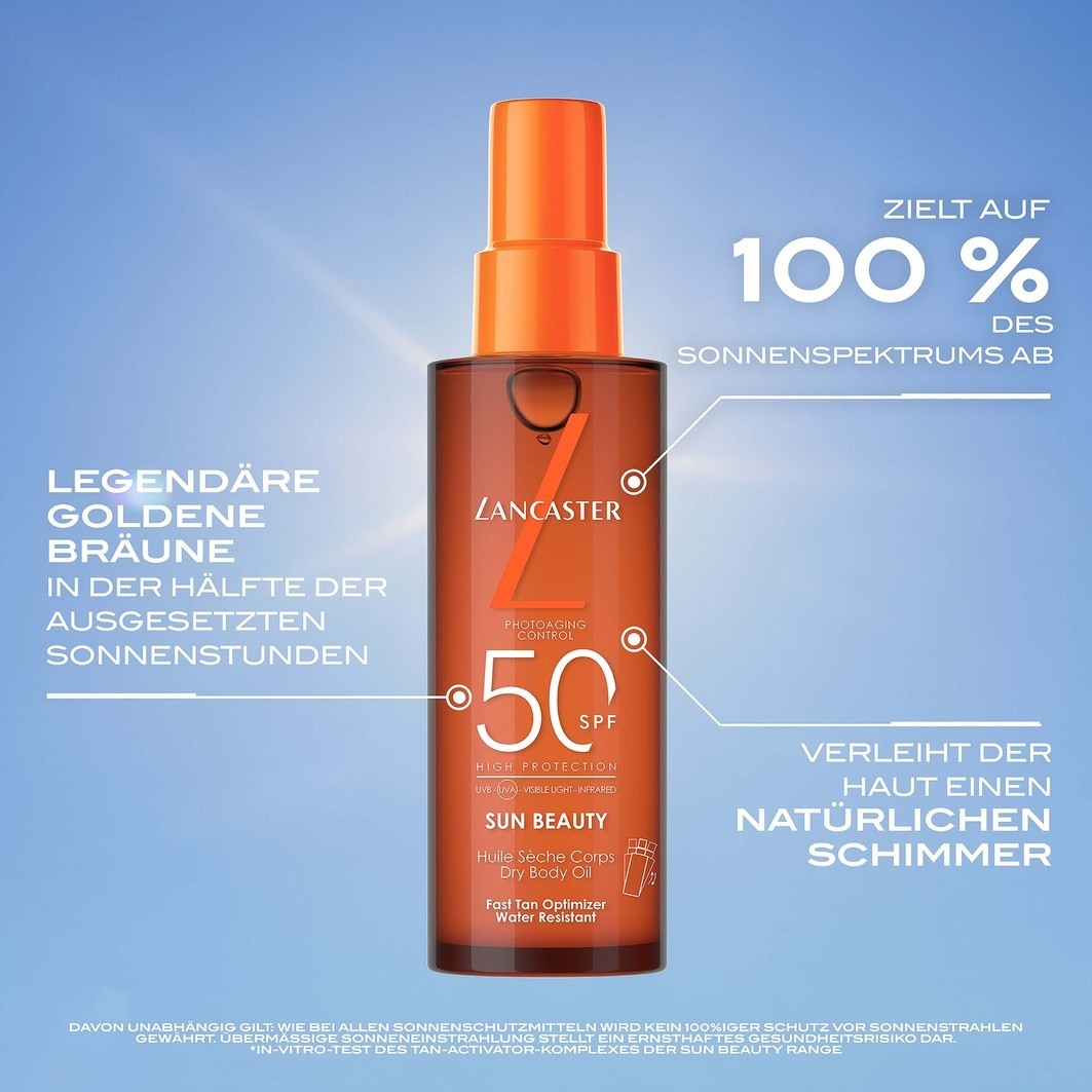 Солнцезащитный крем sun beauty spf30 dry body oil Lancaster, объем 150 мл — фото 3