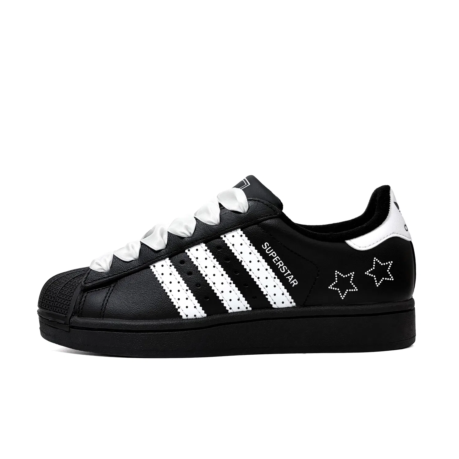 Кроссовки для скейтбординга Superstar 2 Stars Small Polka Dot Leather Low top Kids' Skateboarding Shoes Black Teenagers Adidas Originals