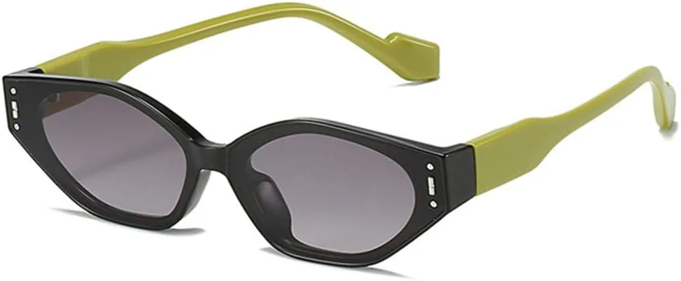 

Солнцезащитные очки LVTFCO Retro Small Cat Eye Polygon для женщин, модные двухцветные очки для мужчин, с заклепками, солнцезащитные очки UV400, Black Green Gra