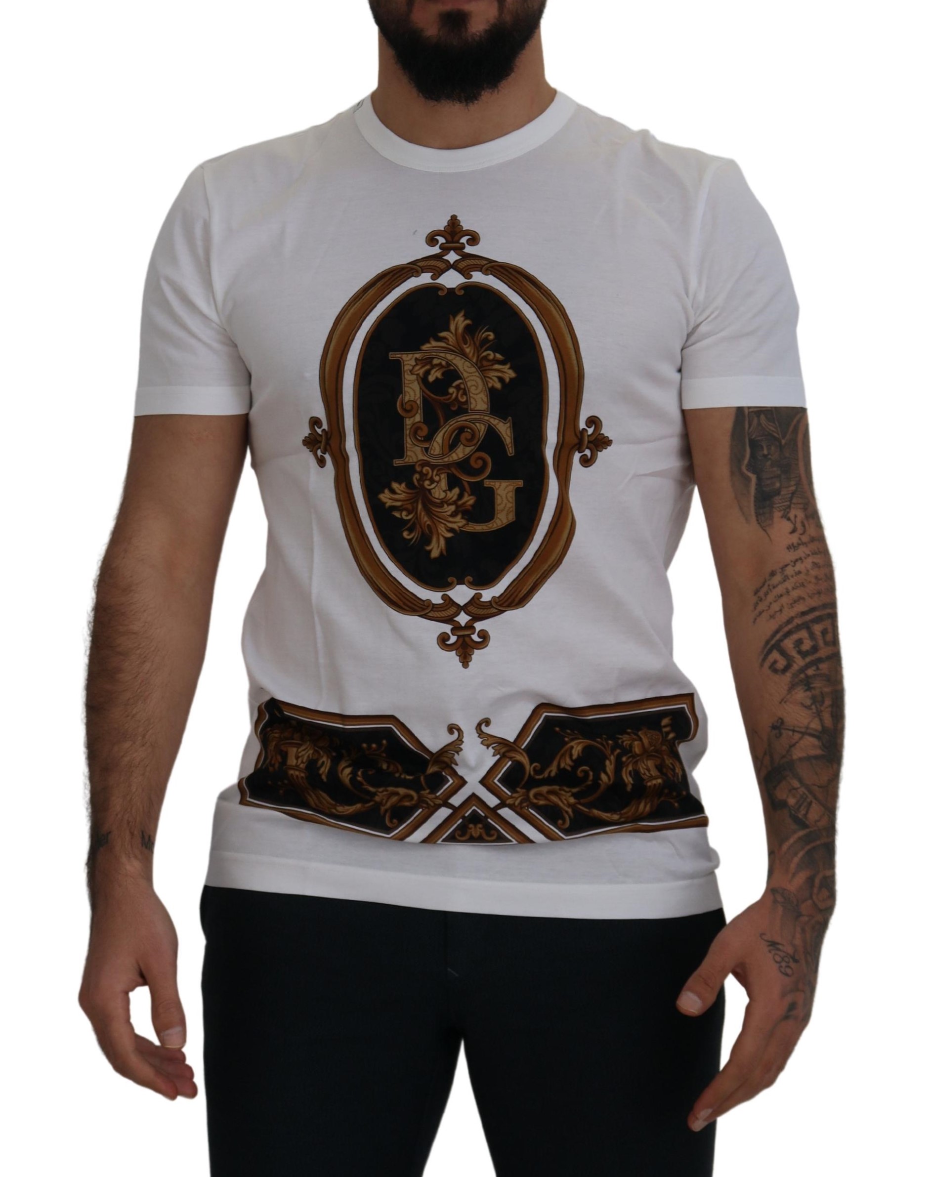 

Элегантная белая хлопковая футболка с круглым вырезом Dolce & Gabbana