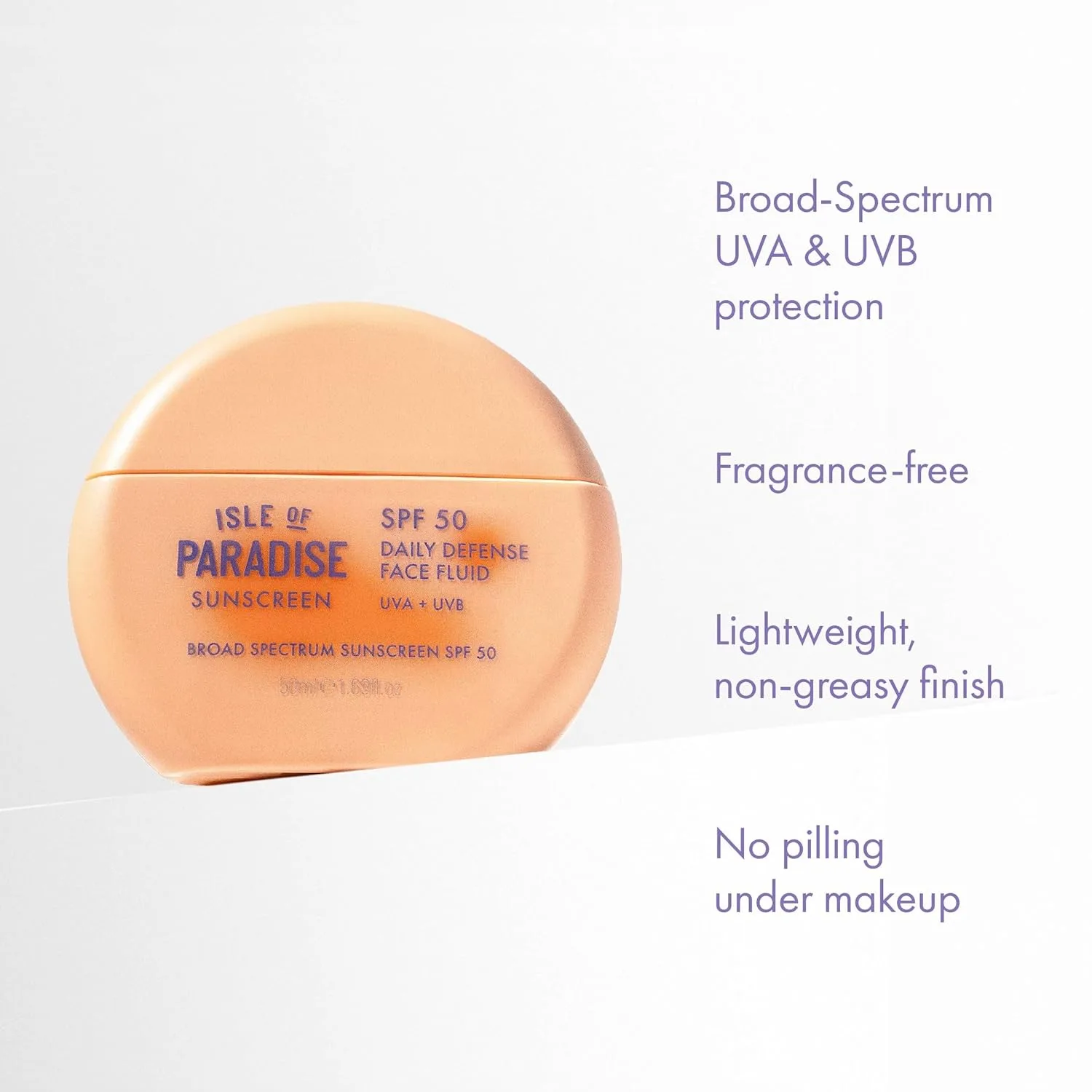 Жидкий солнцезащитный крем для лица Isle Of Paradise Daily Defense SPF 50, защита широкого спектра от UVA/UVB-лучей, легкая и нежирная текстура, подходит для всех типов кожи, 1,69 жидких унций., orange — фото 2