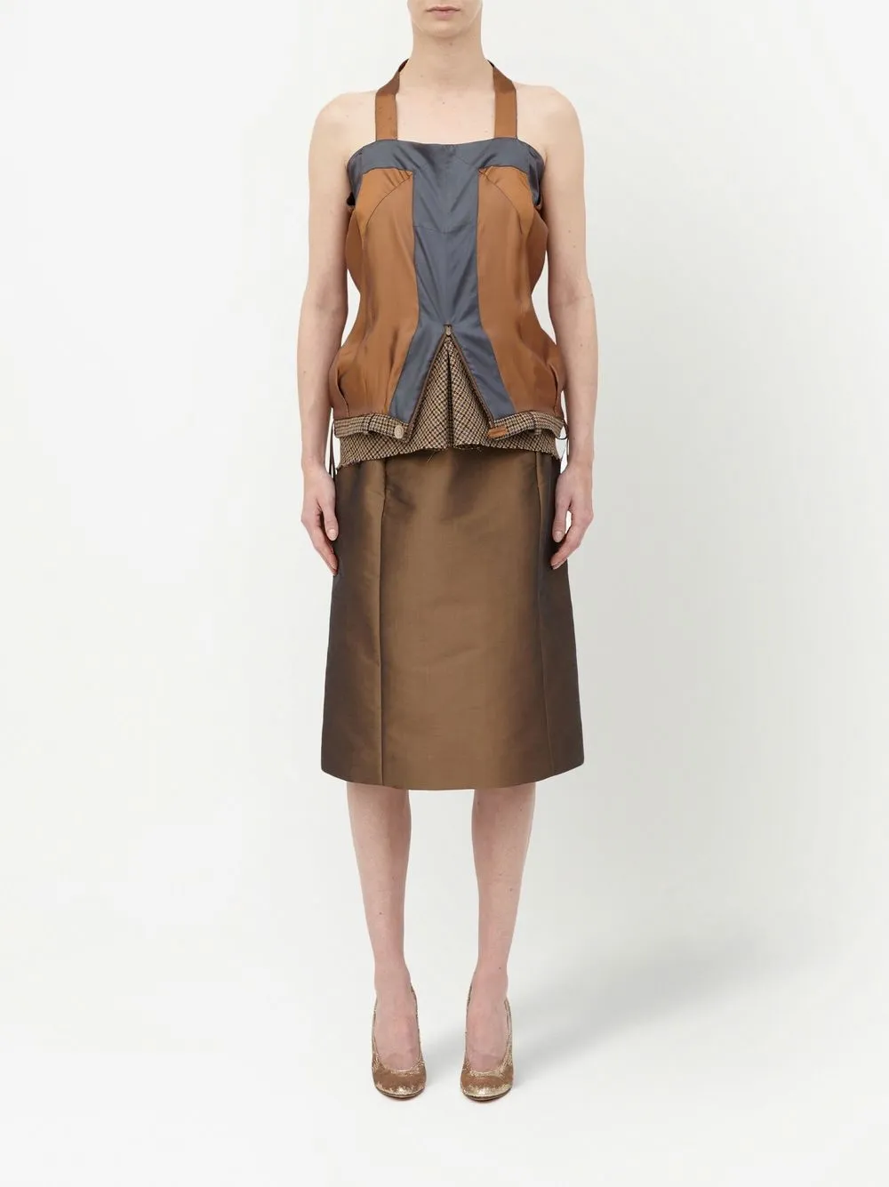 Топ D?cortiqu? в ломаную клетку MAISON MARGIELA, коричневый — фото 2