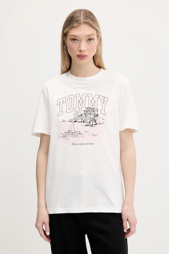 

Хлопковая футболка Tommy Jeans, бежевый