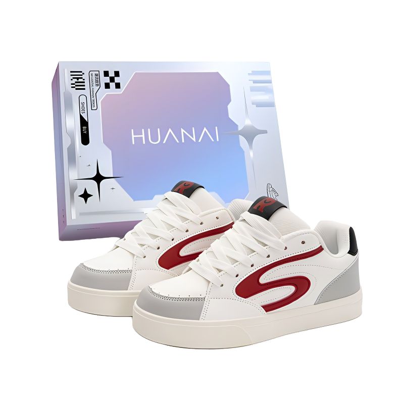 

HUANAI Низкие скейтерские кроссовки унисекс бело-красные, цвет White Red