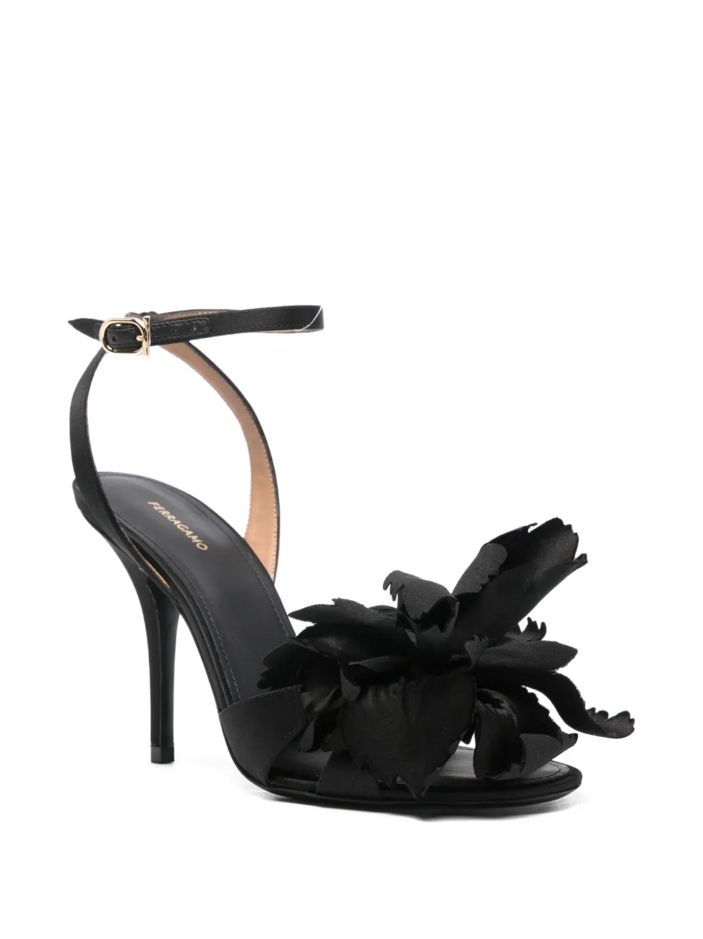 Босоножки на высоком каблуке FERRAGAMO GHILLY 95 T из кожи и ткани с цветочным декором Ferragamo, черный — фото 2