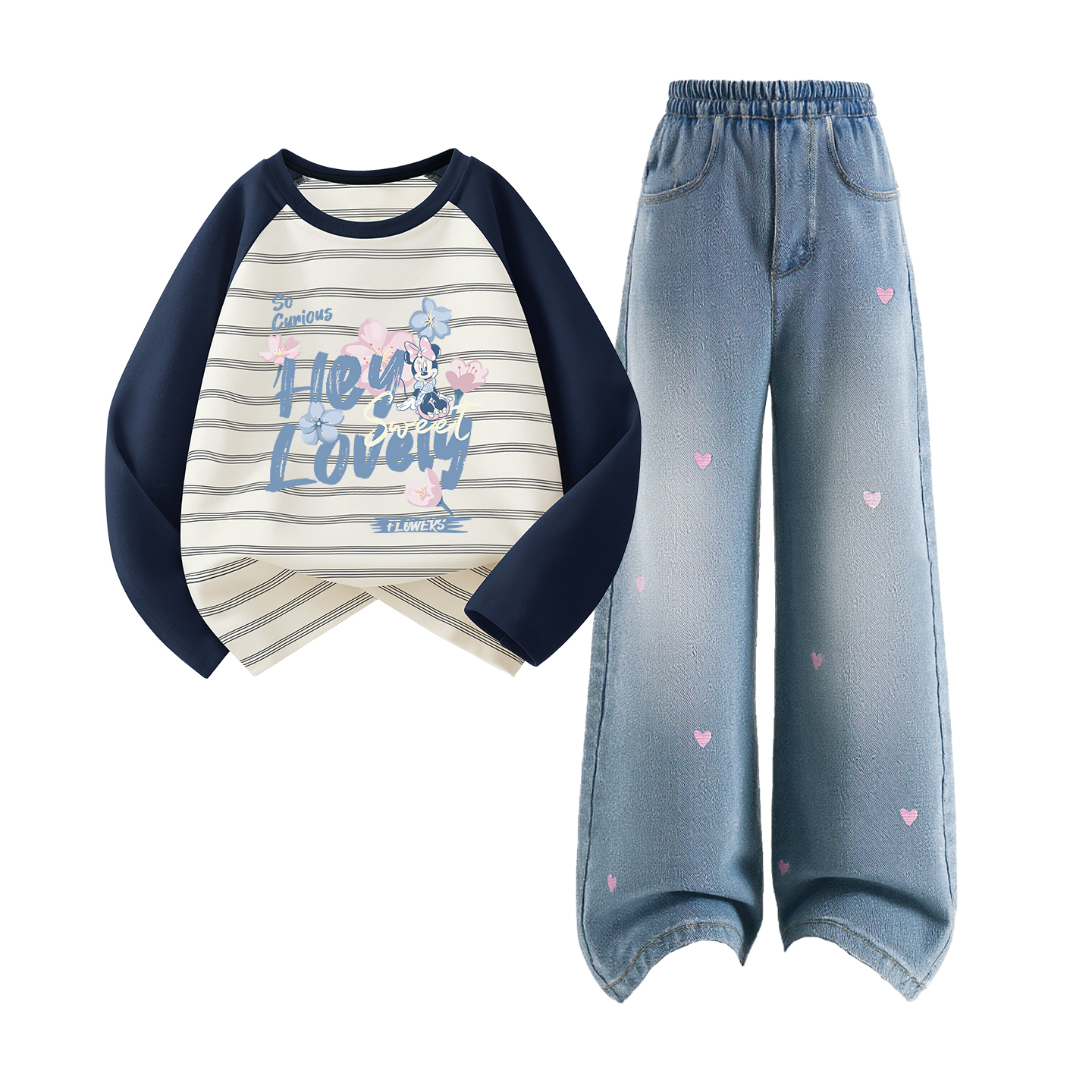 Детская повседневная спортивная одежда Disney, Di Meng Jie Blue White+Solid Color Sea Salt Blue — фото 2