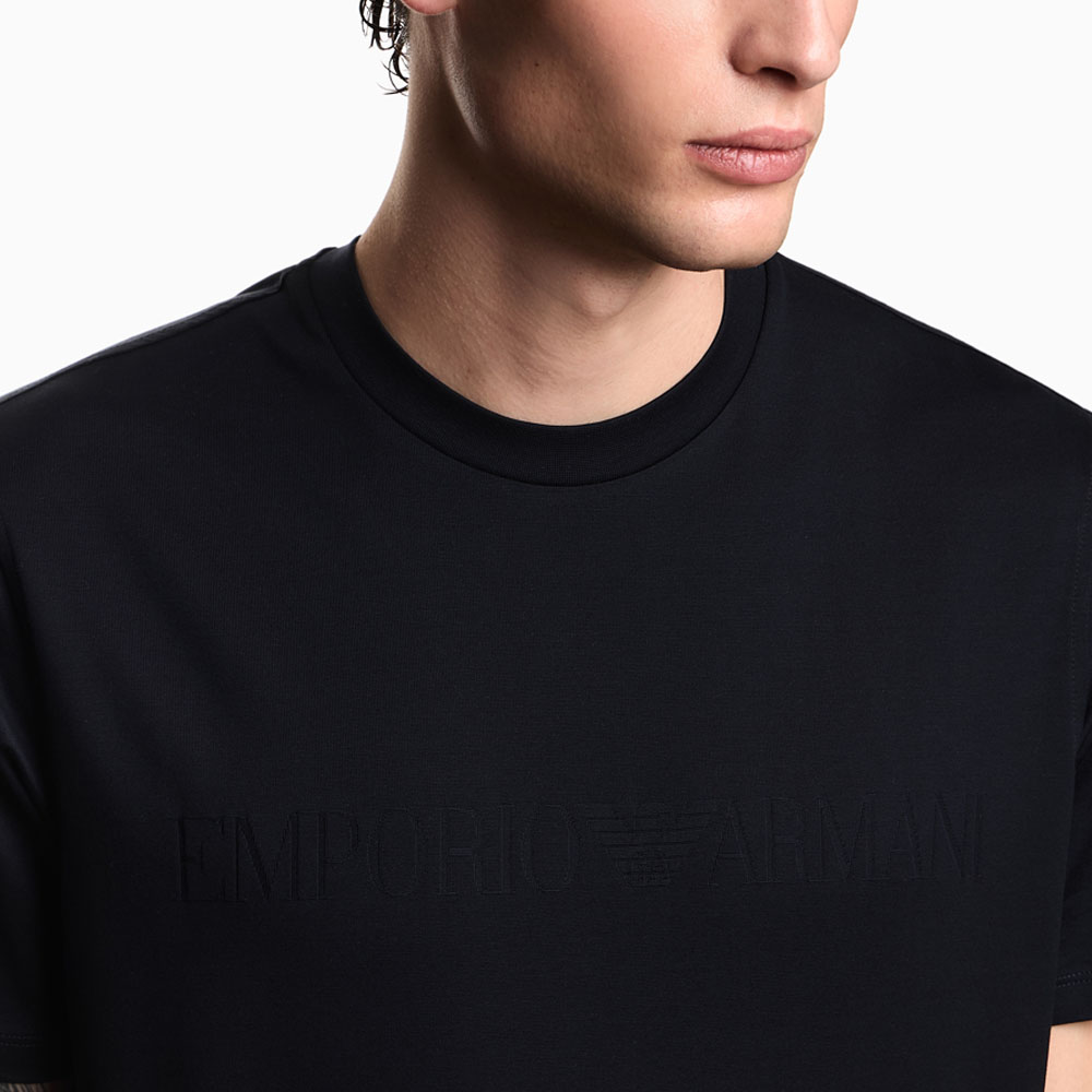 Футболка с интарсией в тон логотипу EMPORIO ARMANI, синий — фото 4