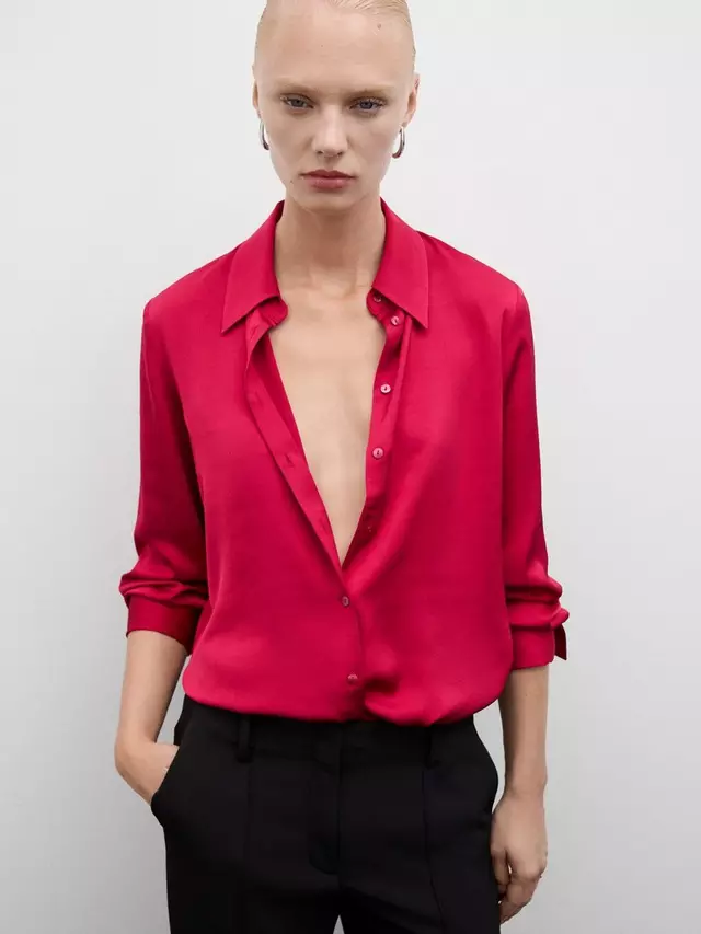 

Рубашка Mango Ideale Satin Long Sleeve, цвет raspberry