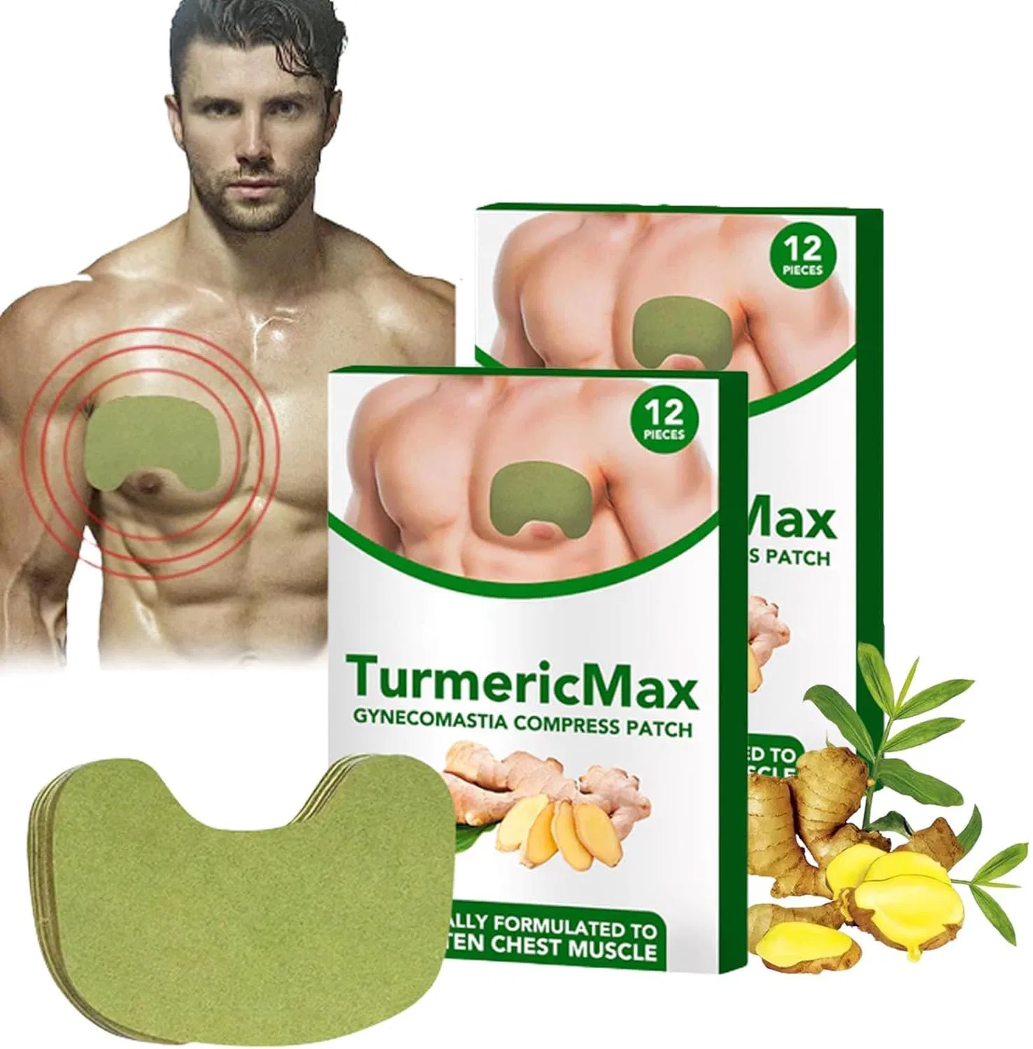 Пластырь для уменьшения гинекомастии Turmericmax, 2 упаковки Ashopfun