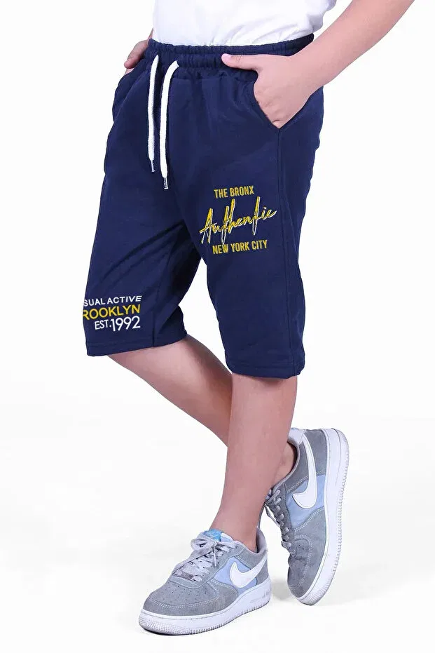 Детские шорты для мальчиков с принтом Authentic broklyn printed Fyk Kids, Navy Blue — фото 2