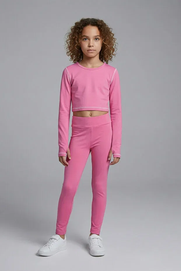 Детские леггинсы для девочек с высокой талией Colorinas, Pink — фото 3